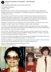 Original press release for remains identified in decades-old Oklahoma cold case